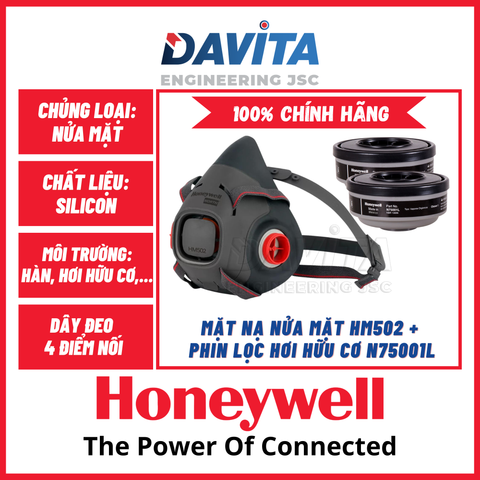  Mặt nạ nửa mặt bảo vệ hô hấp Honeywell HM502 đã bao gồm phin lọc hơi hữu cơ N75001L 