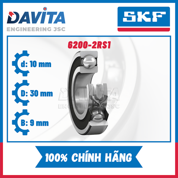 Vòng bi SKF chính hãng 6200, 6200/C3, 6200-2RSH, 6200-2RSH/C3, 6200-2Z, 6200-2Z/C3