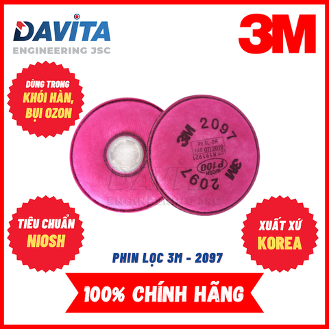 Cặp phin lọc bụi, hơi hữu cơ cho mặt nạ 3M 2097 P100