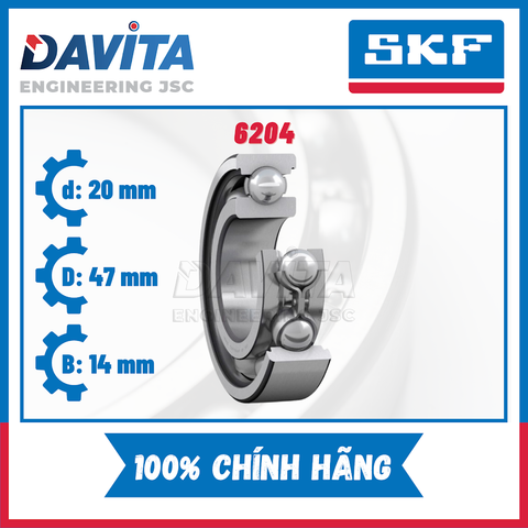 Vòng bi SKF chính hãng 6204, 6204/C3, 6204-2Z, 6204-2Z/C3, 6204-2RSH, 6204-2RSH/C3