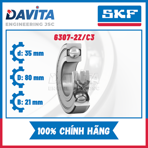 Vòng bi SKF chính hãng 6307, 6307/C3, 6307-2Z, 6307-2Z/C3, 6307-2RS1, 6307-2RS1/C3