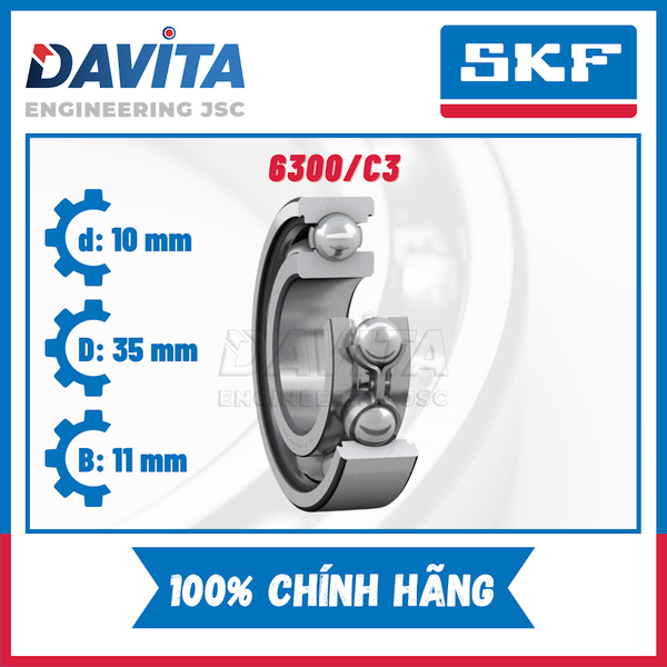 Vòng bi SKF chính hãng 6300, 6300/C3, 6300-2Z, 6300-2Z/C3, 6300-2RSH, 6300-2RSH/C3