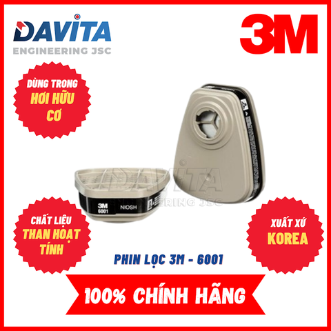 Cặp phin lọc hơi hóa chất hữu cơ 3M 6001