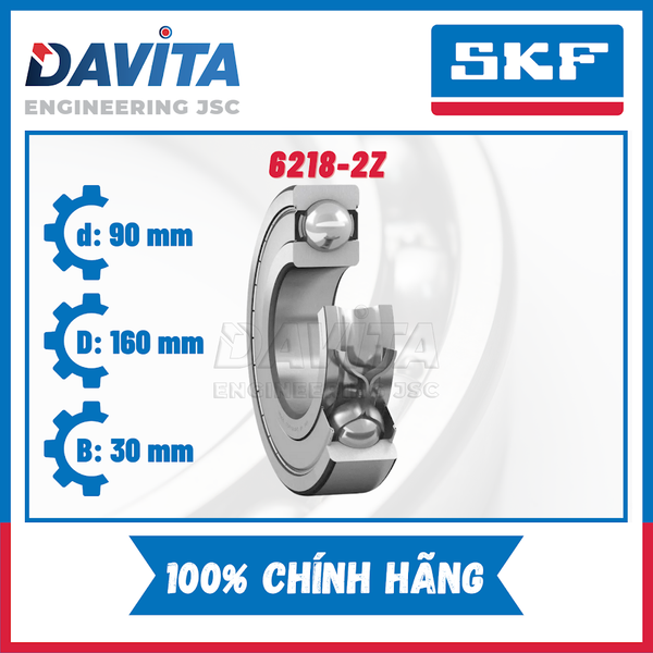 Vòng bi SKF chính hãng 6218, 6218/C3, 6218-2Z, 6218-2Z/C3, 6218-2RS1, 6218-2RS1/C3