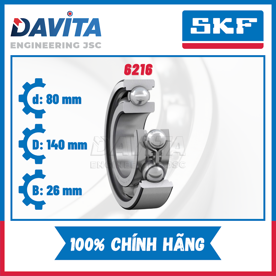 Vòng bi SKF chính hãng 6216, 6216/C3, 6216-2Z, 6216-2Z/C3, 6216-2RS1, 6216-2RS1/C3