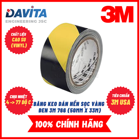 Băng keo dán nền sọc vàng đen 3M 766 (50mm x 33m)