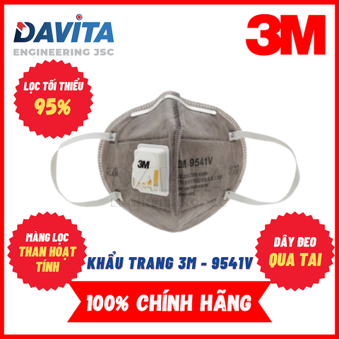 1 Cái khẩu trang chống bụi và chống hóa chất 9541V 3M (P2) có van thở, khả năng lọc bụi tối thiểu 94%