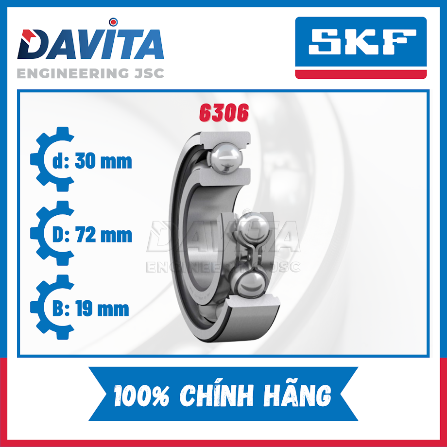 Vòng bi SKF chính hãng 6306, 6306/C3, 6306-2Z, 6306-2Z/C3, 6306-2RS1, 6306-2RS1/C3