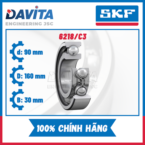 Vòng bi SKF chính hãng 6218, 6218/C3, 6218-2Z, 6218-2Z/C3, 6218-2RS1, 6218-2RS1/C3