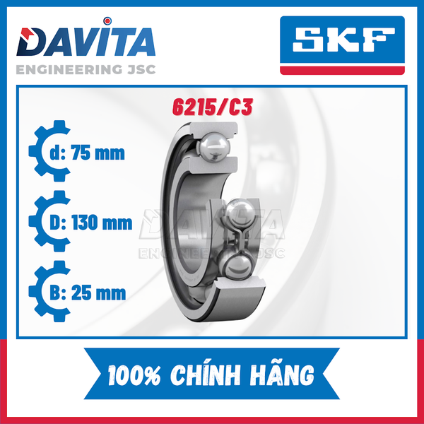 Vòng bi SKF chính hãng 6215, 6215/C3, 6215-2Z, 6215-2Z/C3, 6215-2RS1, 6215-2RS1/C3