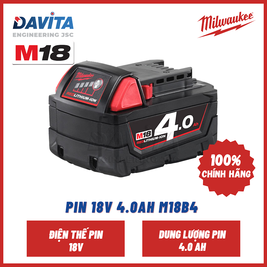 Pin 18V 4.0Ah - M18B4 - Milwaukee