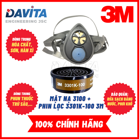 Bộ mặt nạ phun sơn 3M 3100 và phin lọc 3301K-100