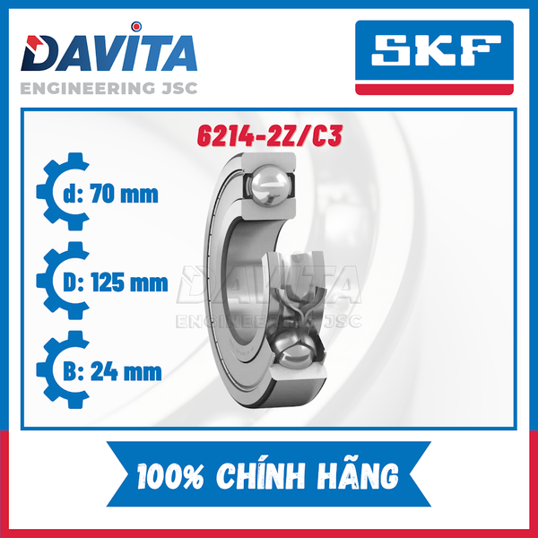 Vòng bi SKF chính hãng 6214, 6214/C3, 6214-2Z, 6214-2Z/C3, 6214-2RS1, 6214-2RS1/C3