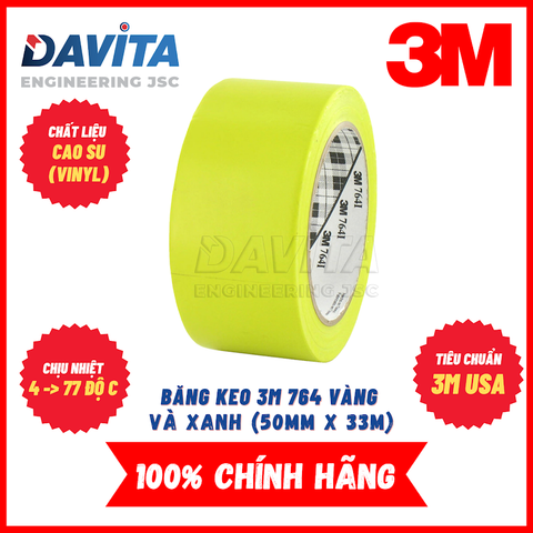 Băng keo dán nền 3M 764 50mm x 33m vàng và xanh