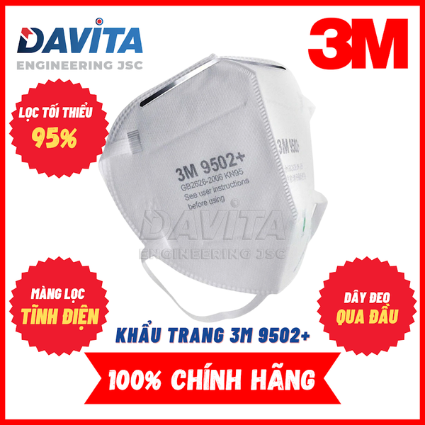 Khẩu trang 9502 KN95 lọc tối thiểu 95%, hàng 3M chính hãng