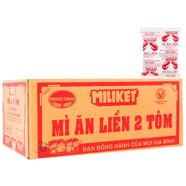  Mì gói Miliket 2 tôm giấy trắng thùng 100 gói x 75g 