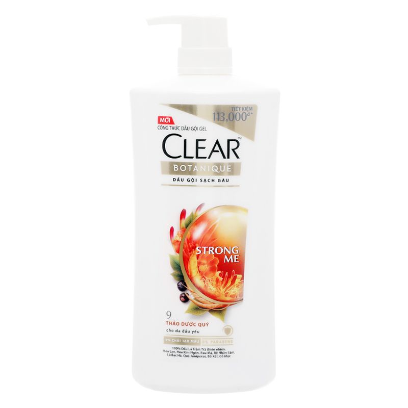  Dầu gội Clear Botanique 9 thảo dược quý cho da đầu yếu sạch gàu nhờn ngứa chai 900g 