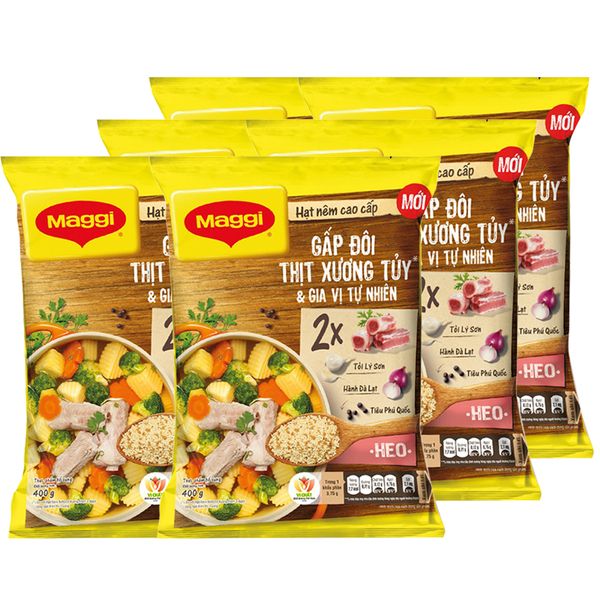  Hạt nêm cao cấp gấp đôi thịt xương tủy và gia vị tự nhiên Maggi lốc 6 gói x 400 g 