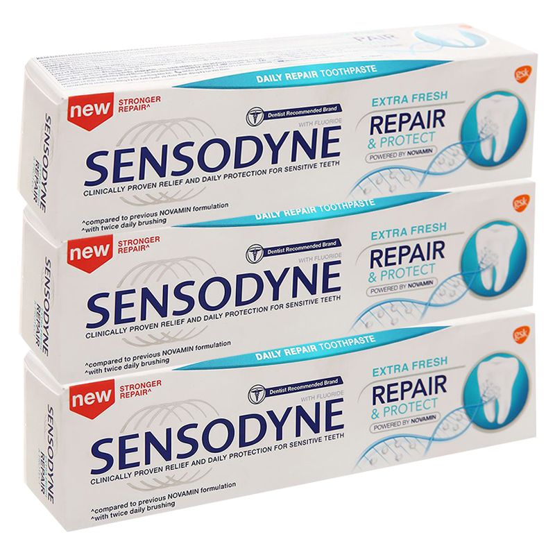  Kem đánh răng Sensodyne hương bạc hà ngăn ngừa hôi miệng bộ 3 tuýp x 100g 