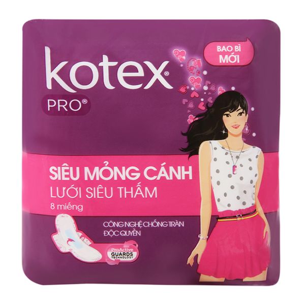  Băng vệ sinh Kotex Pro siêu mỏng cánh gói 8 miếng 