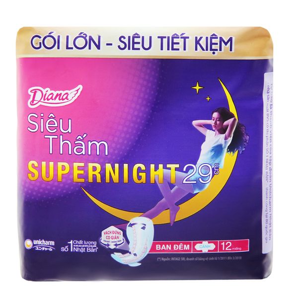  Băng vệ sinh ban đêm Diana Super Night chống tràn 12 miếng 29cm 