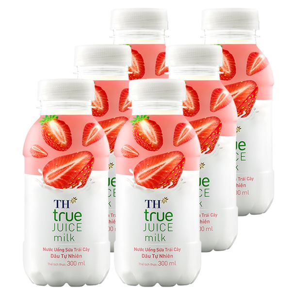  Nước uống sữa trái cây dâu tự nhiên TH True Juice Milk lốc 6 chai x 300 Ml 