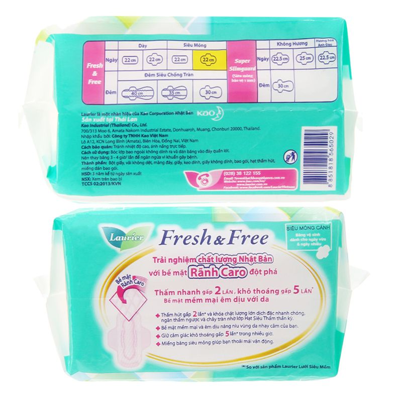  Băng vệ sinh Laurier Fresh and Free siêu thấm siêu mỏng cánh gói 8 miếng 