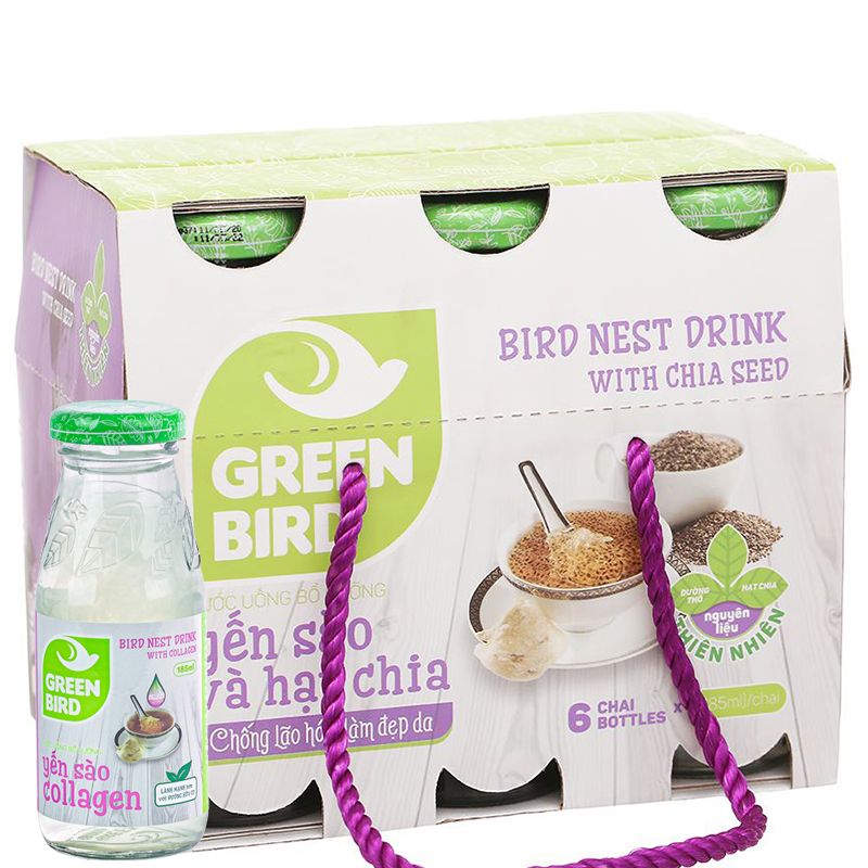  Nước yến sào hạt chia Green Bird 5% tổ yến thùng 48 chai x 185ml - giá đại lý 