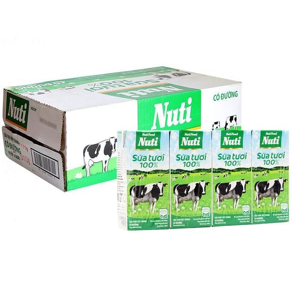  Sữa tươi tiệt trùng NutiFood sữa tươi 100% có đường thùng 48 hộp x 180ml 