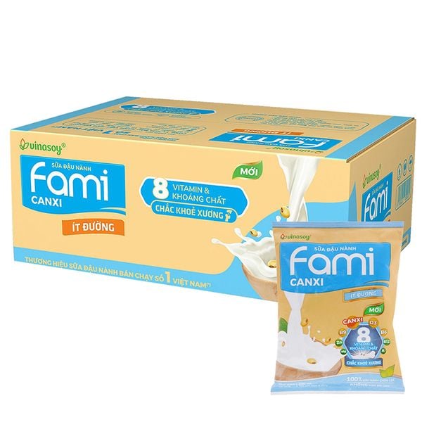  Sữa đậu nành Fami Canxi ít đường thùng 40 gói x 200ml 
