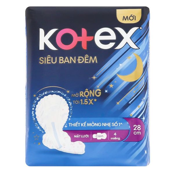  Băng vệ sinh ban đêm Kotex Style khô thoáng mỏng cánh 28 cm gói 4 miếng 