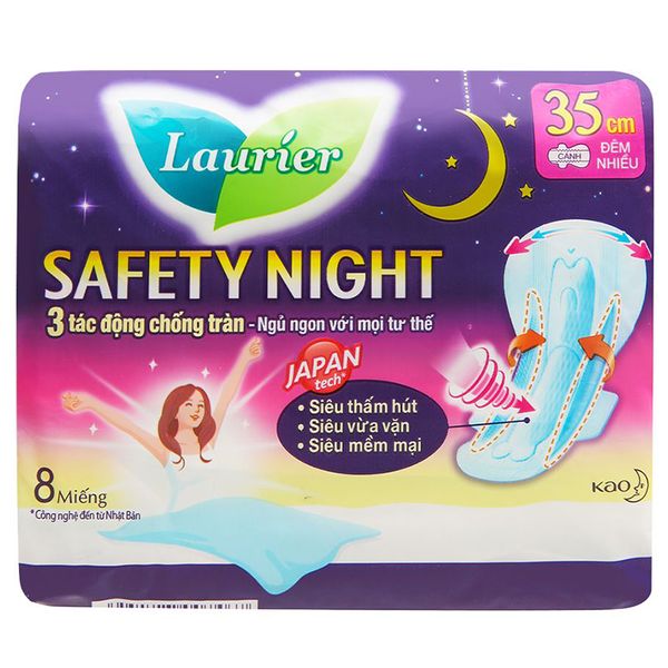  Băng vệ sinh ban đêm Laurier Safety Night siêu an toàn 35cm gói 8 miếng 