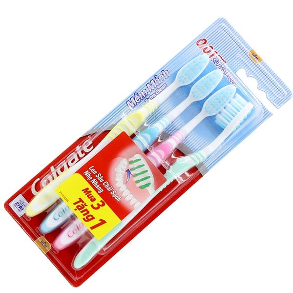  Bộ 3 bàn chải đánh răng Colgate Lông chải mềm mảnh tặng 1 cây 