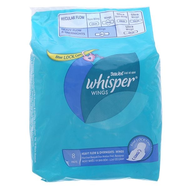  Băng vệ sinh ban đêm ngày nhiều Whisper Wings có cánh 8 miếng 