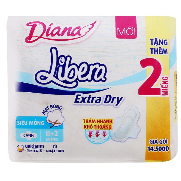  Băng vệ sinh Diana Libera khô thoáng siêu mỏng có cánh gói 8 miếng 