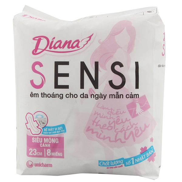  Băng vệ sinh Diana Sensi siêu mỏng có cánh 23 cm gói 8 miếng 