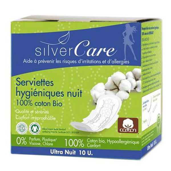  Băng vệ sinh hữu cơ siêu mỏng có cánh ban đêm Silvercare hộp 10 miếng 