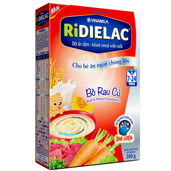  Bột ăn dặm Ridielac bò rau củ cho trẻ từ 7 đến 24 thàng hộp 200 g 