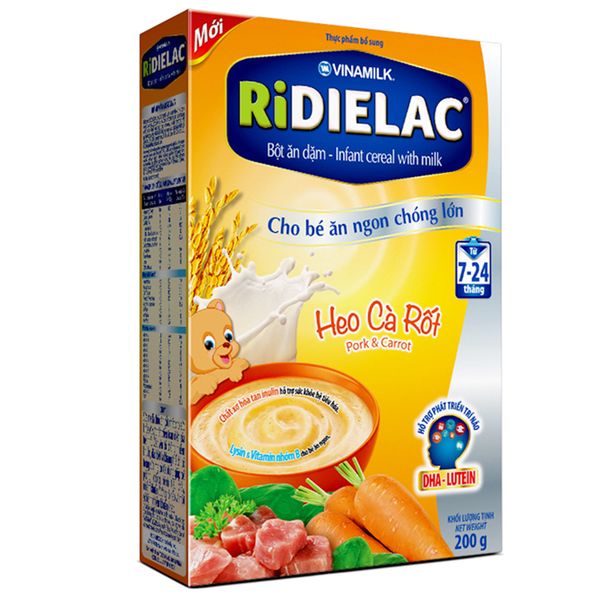  Bột ăn dặm Ridielac heo cà rốt cho trẻ từ 7 đến 24 tháng hộp 200 g 