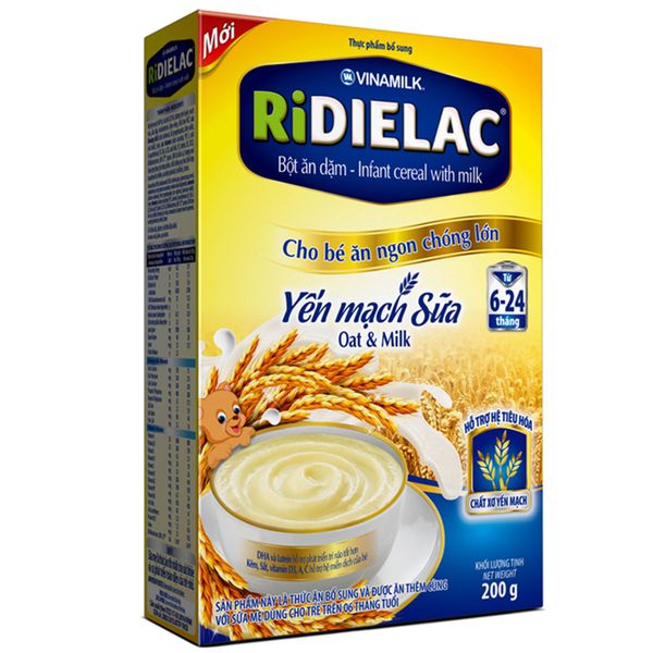  Bột ăn dặm Ridielac yến mạch sữa cho trẻ từ 6 đến 24 tháng hộp 200 g 