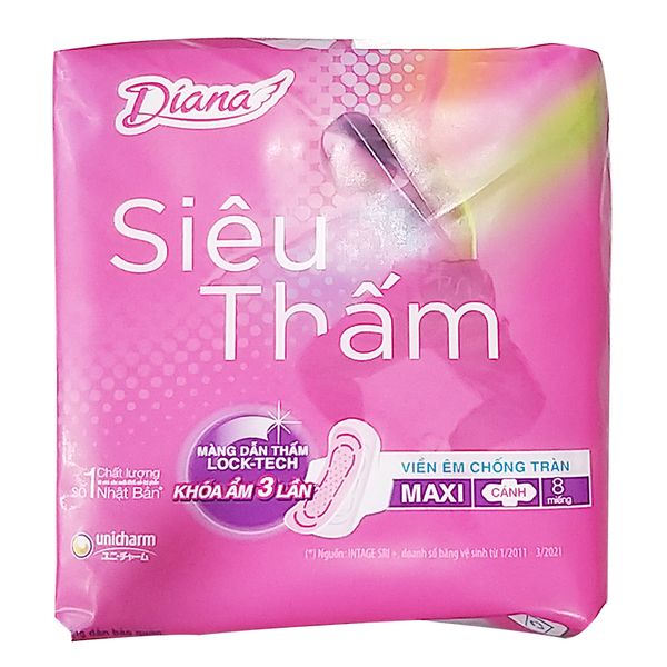  Băng vệ sinh Diana siêu thấm Maxi cánh chống tràn gói 8 miếng 