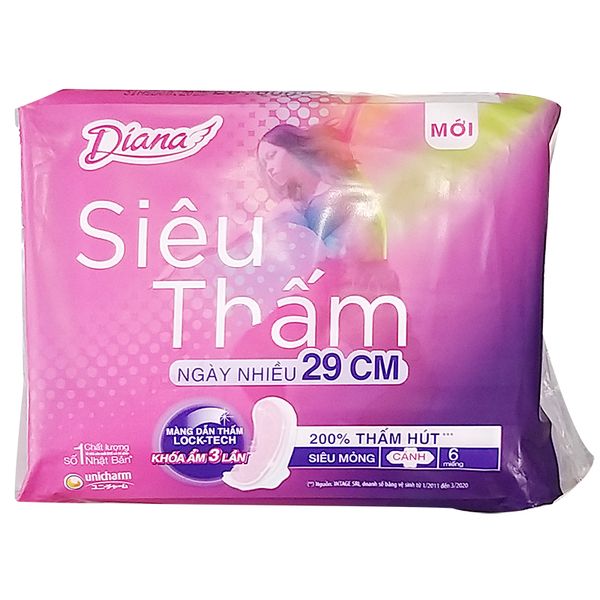  Băng vệ sinh Diana siêu thấm siêu mỏng cánh 6 miếng gói 29 cm 