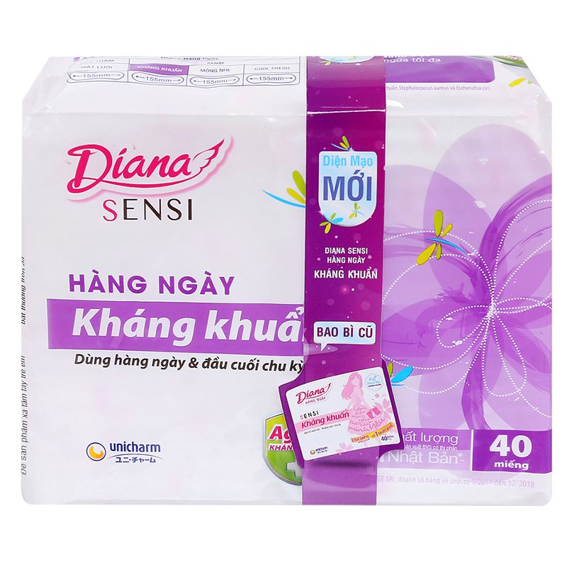 [Siêu thị VinMart] - Băng vệ sinh hàng ngày Diana sensi kháng khuẩn gói 40 miếng