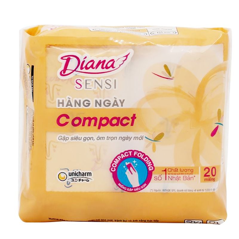  Băng vệ sinh hàng ngày Diana Sensi Compact không cánh bộ 3 gói x 20 miếng 