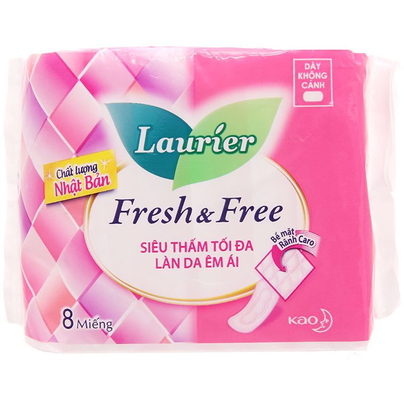  Băng vệ sinh Laurier Fresh and Free siêu thấm không cánh bộ 2 gói x 8 miếng 