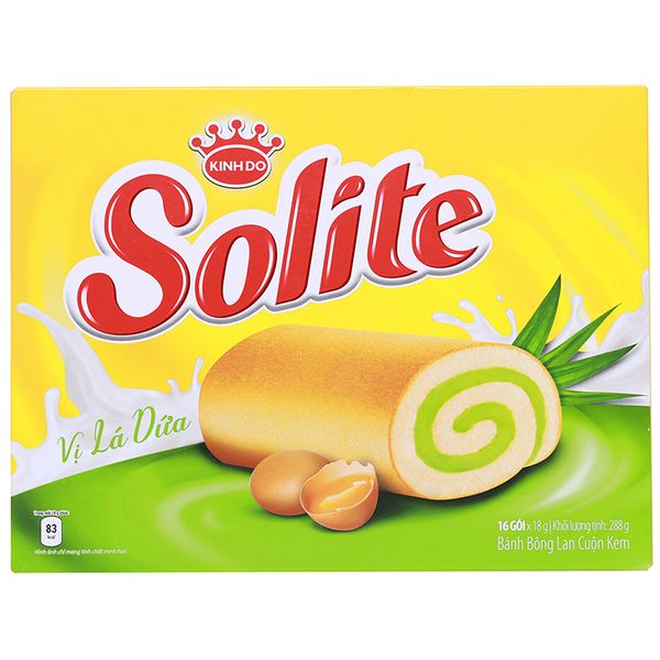  Bánh bông lan cuộn kem Solite vị lá dứa 16 cái hộp 288g 