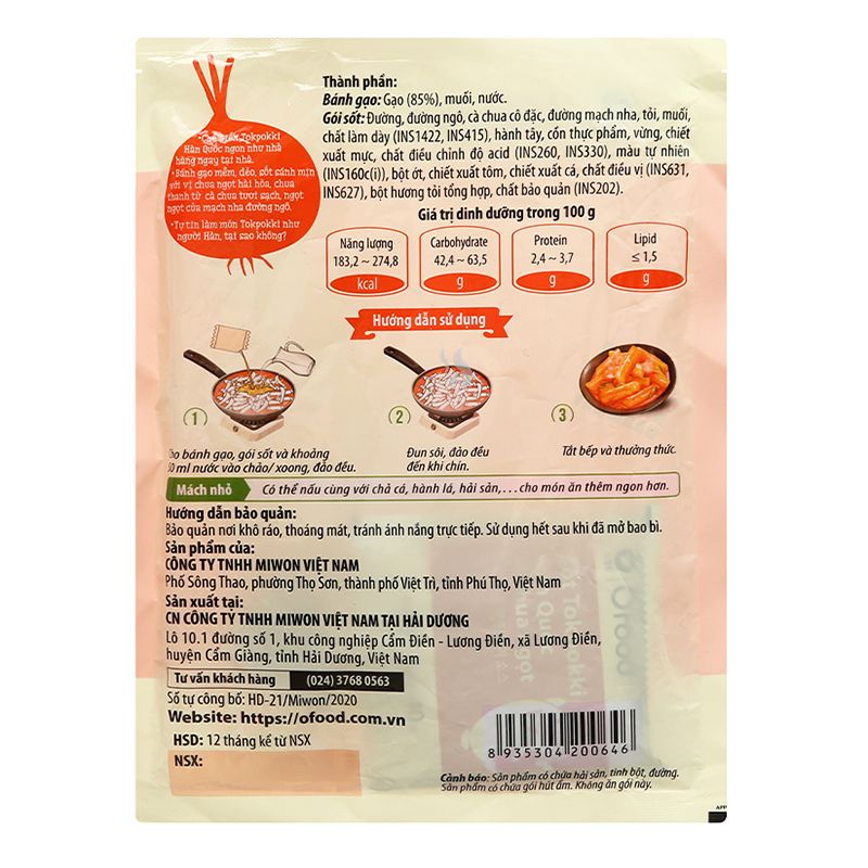  Bánh gạo tokpokki O'food vị chua ngọt gói 140g 