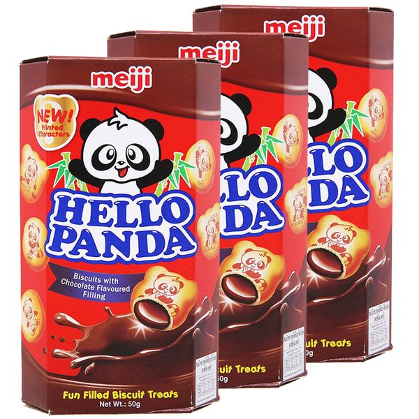  Bánh gấu Meiji Hello Panda nhân kem socola bộ 3 hộp x 50g 