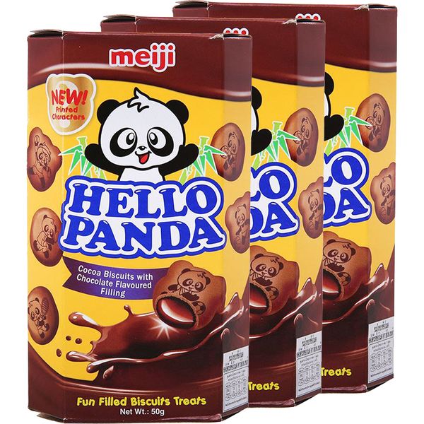  Bánh gấu Meiji Hello Panda vị chocolate bộ 3 hộp x 50g 