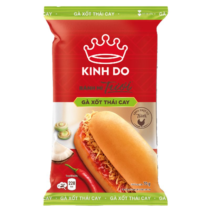  Bánh mì tươi Kinh Đô nhân gà xốt Thái cay bộ 3 gói x 70 g 